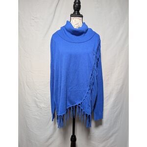 Michael Kors Women's Royal Blue Cowl Neck Sweater Fringe Hem Size XL